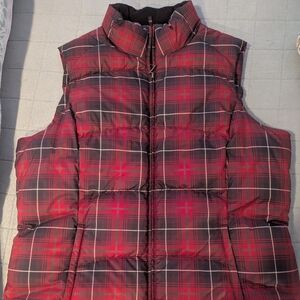 Eddie Bauer Black and Red Plaid Down Vest Jacket
